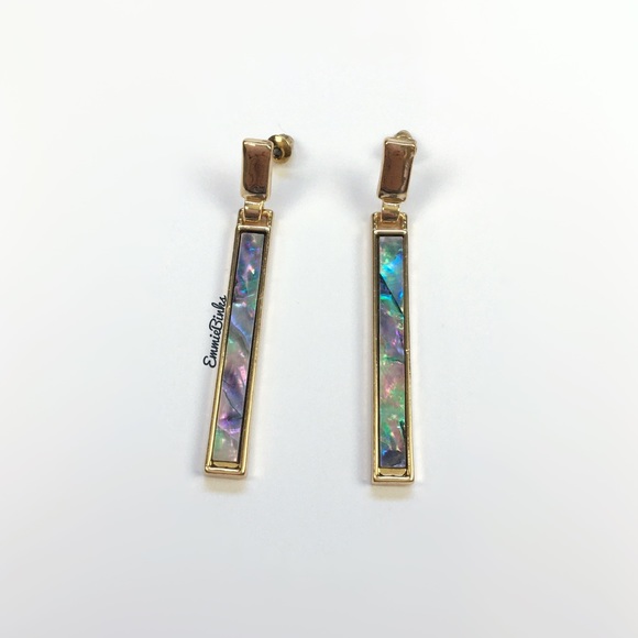 New Genuine Abalone Shell Linear Bar Drop Dangle Earrings - Picture 4 of 16